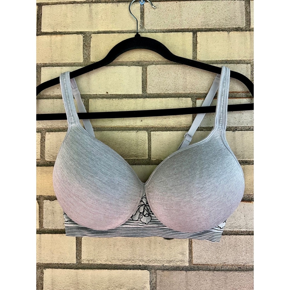 Ellen Tracy Heather Gray Wireless T-Shirt Bra Size 36D Wire Free